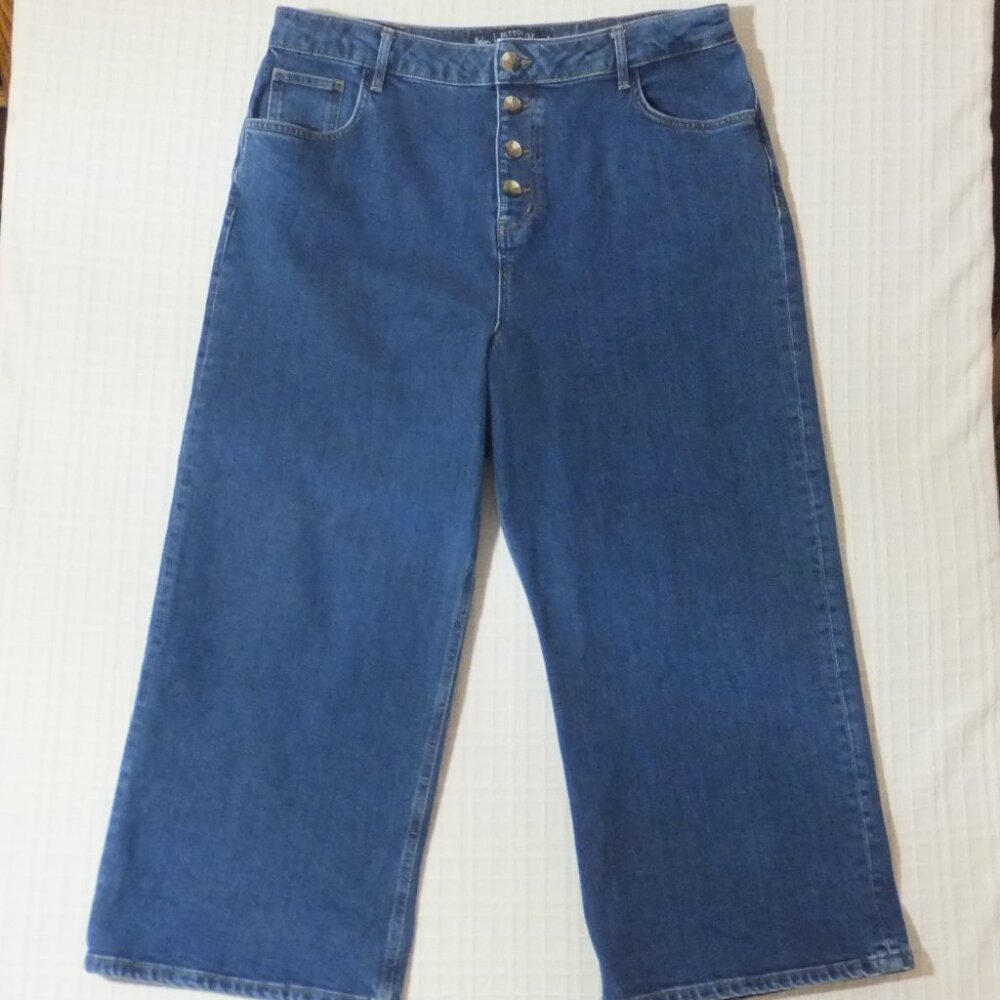 Boden Denim Jeans Womens 16/18 Blue Button Fly Wide Leg Cotton Blend 25" Inseam